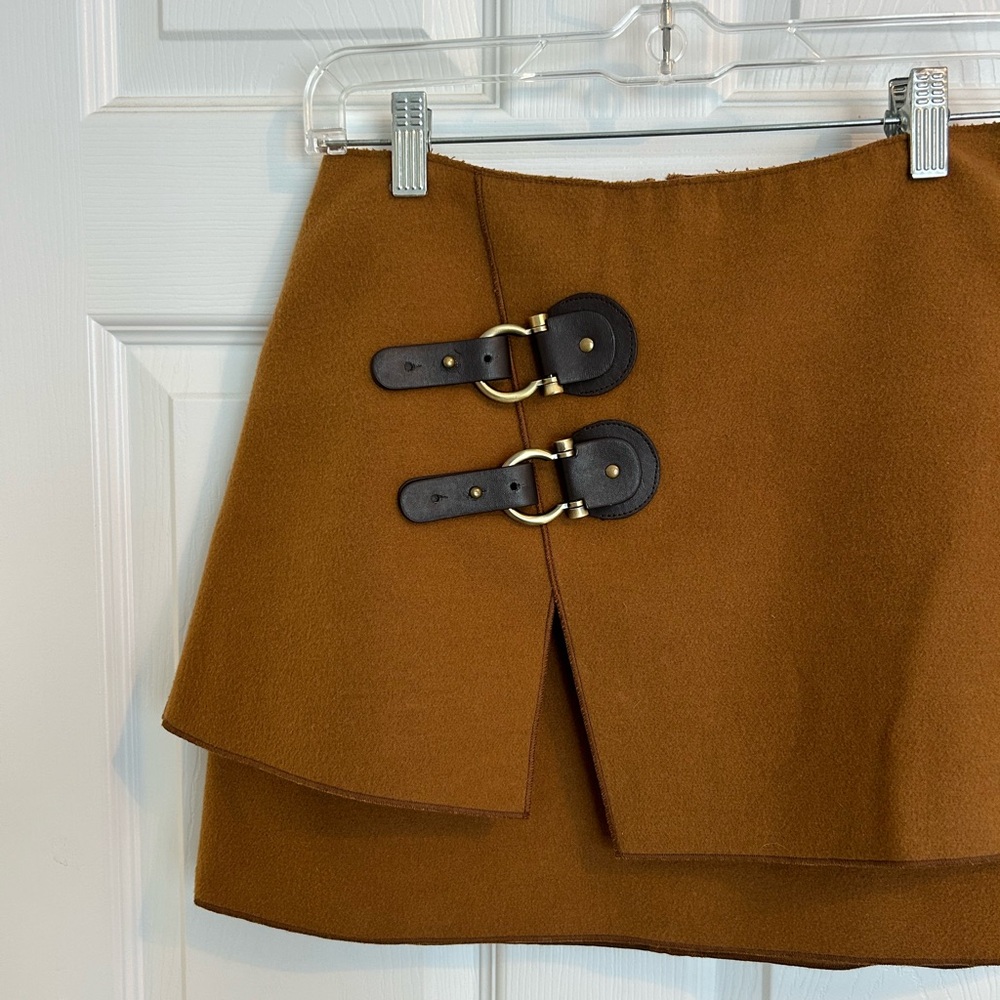 Anthro/Meadow Rue Deep Camel Layered Mini Skirt - Picture 4 of 9